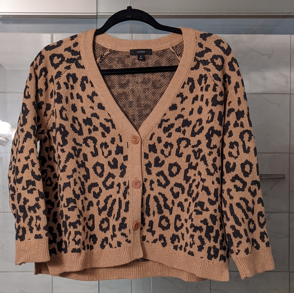 J. Crew Leopard Print Cardigan in Camel and Black